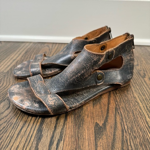 Bed Stu Leather Soto Distressed Black Sandals Size 7 - Picture 4 of 8
